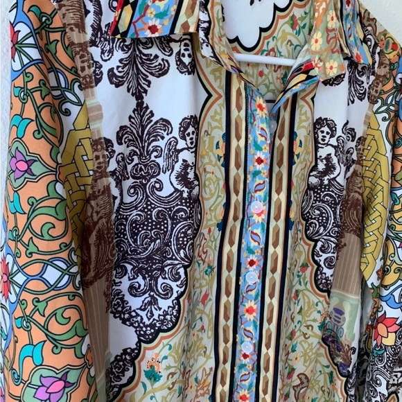 Vipavadee Multi Color Shirt Womens Size S Button Front Bohemian Artsy Cotton - Picture 5 of 8